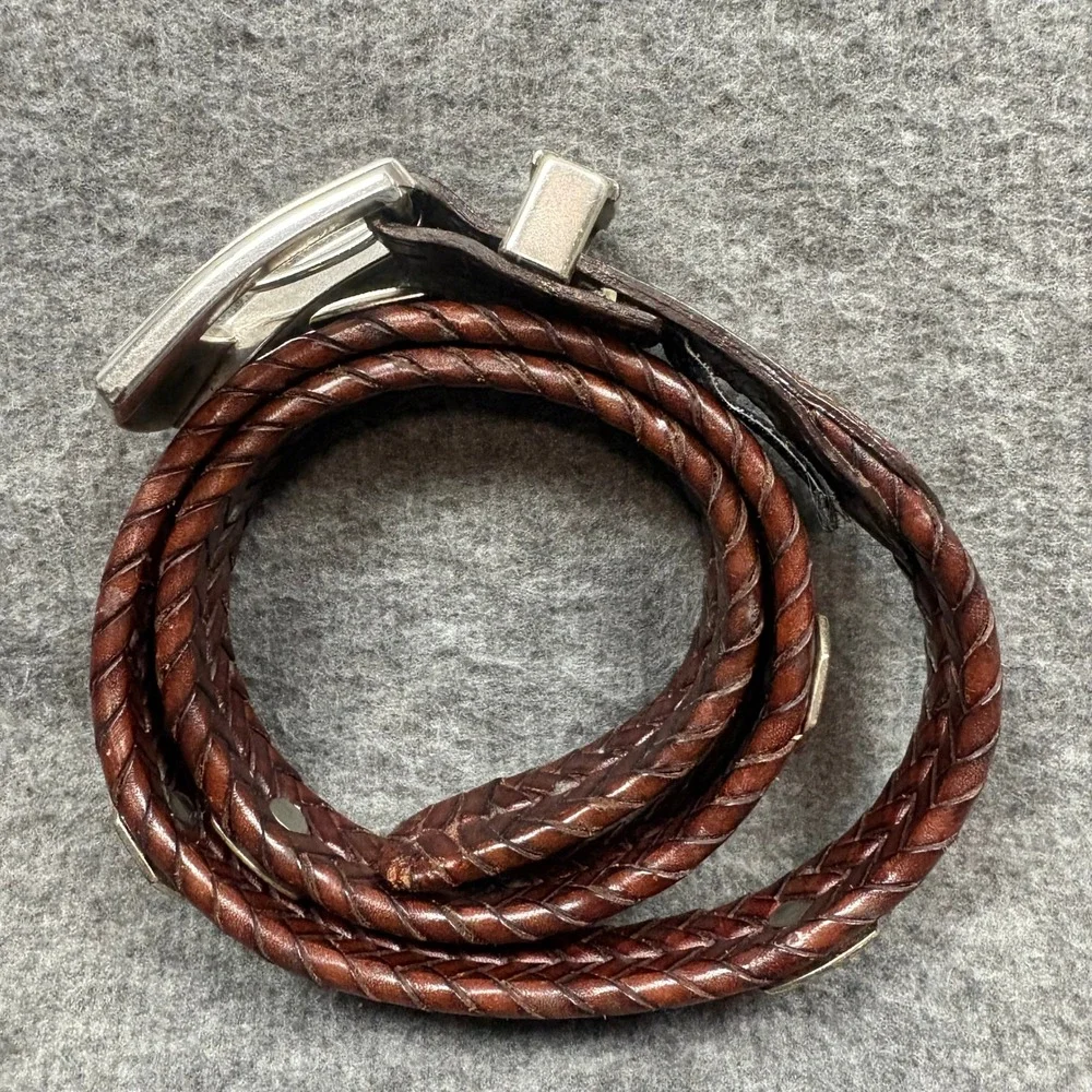 Brighton Braided Leather Belt Brown Silver Buckle‎ Western Boho Women's 28